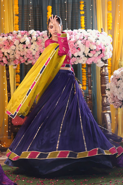 Handwork Embroidered Raw Silk & Net Lehenga Choli | SHENDI | L123281