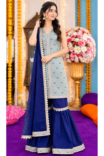 Front-Open Floral Jacquard Lurex Shirt with Gharara Set