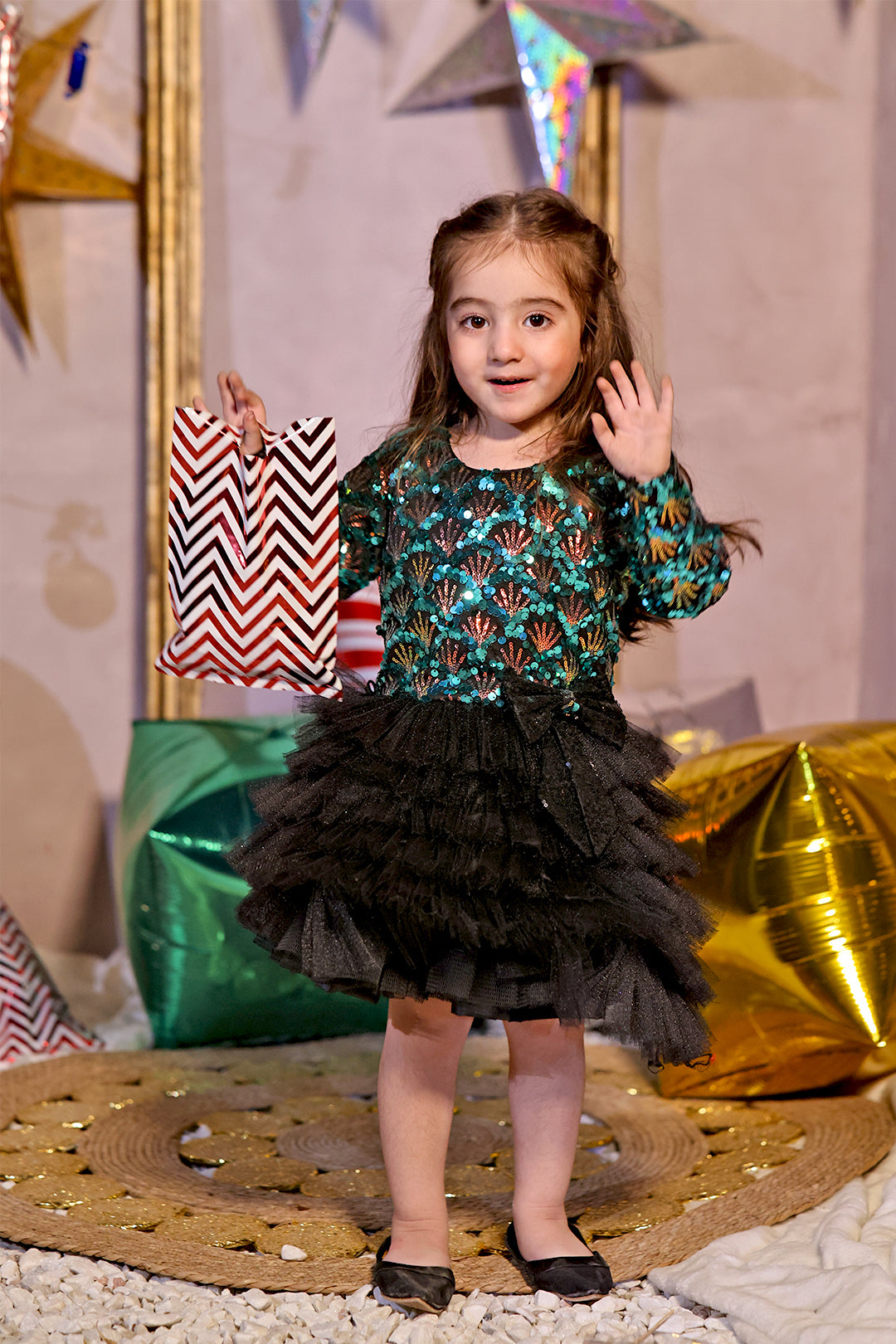 Tutu Style Multi Sequins Net Frock | Winter Festive |F2320