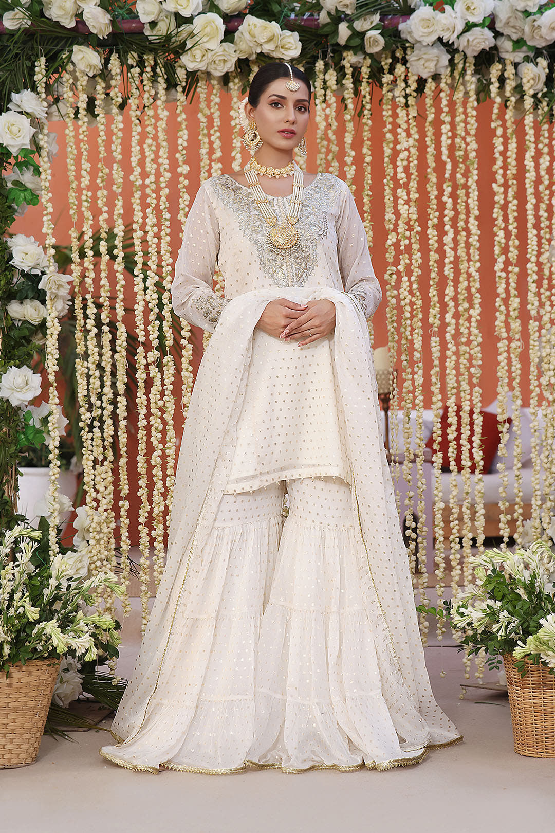 SANA'S red embroidered gharara suit Pakistan occasion wear