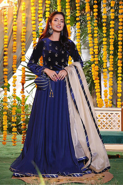 Handwork Boti Embroidered Velvet Lehenga Choli | L123197