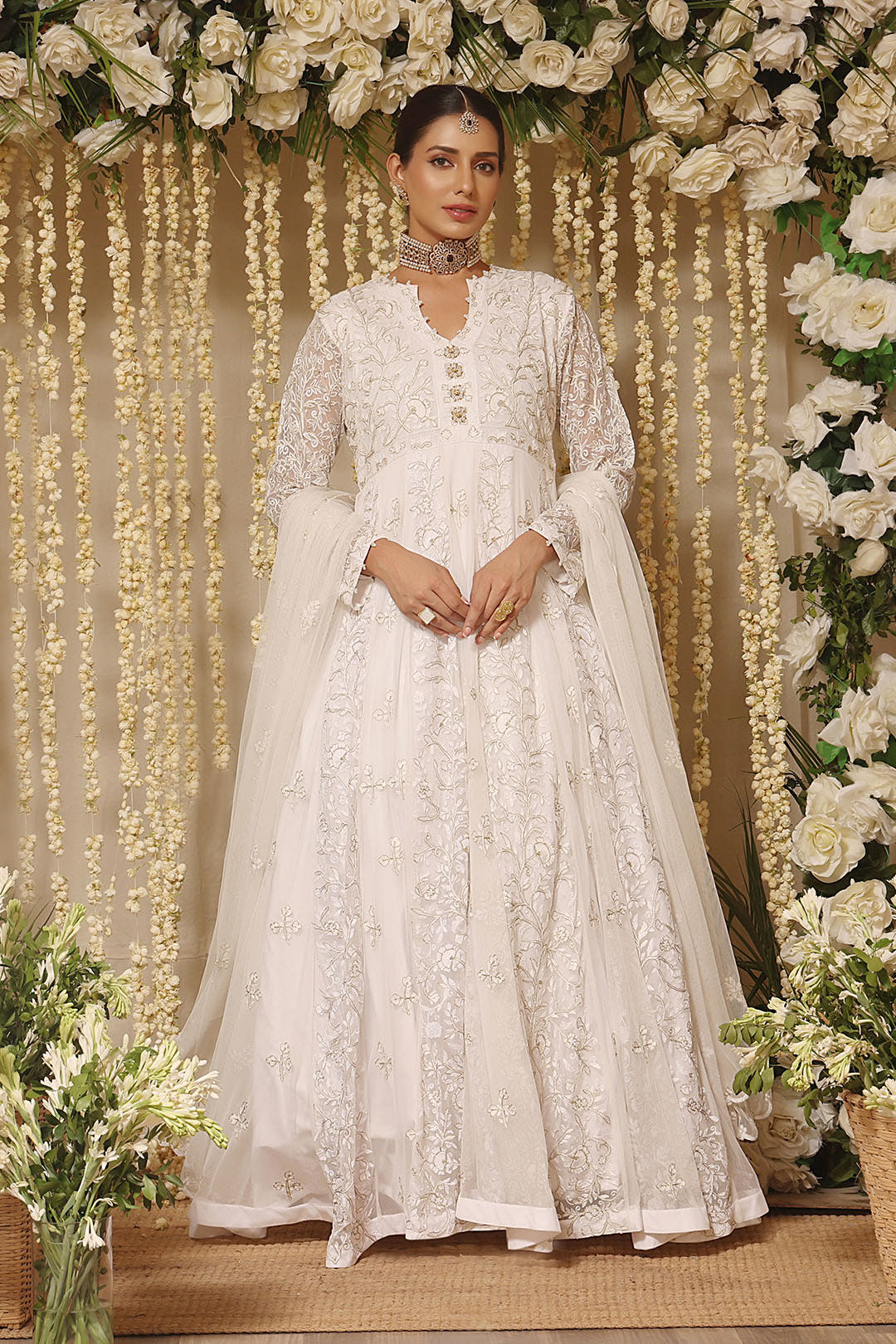 SANA'S red embroidered maxi dress Pakistan occasion wear