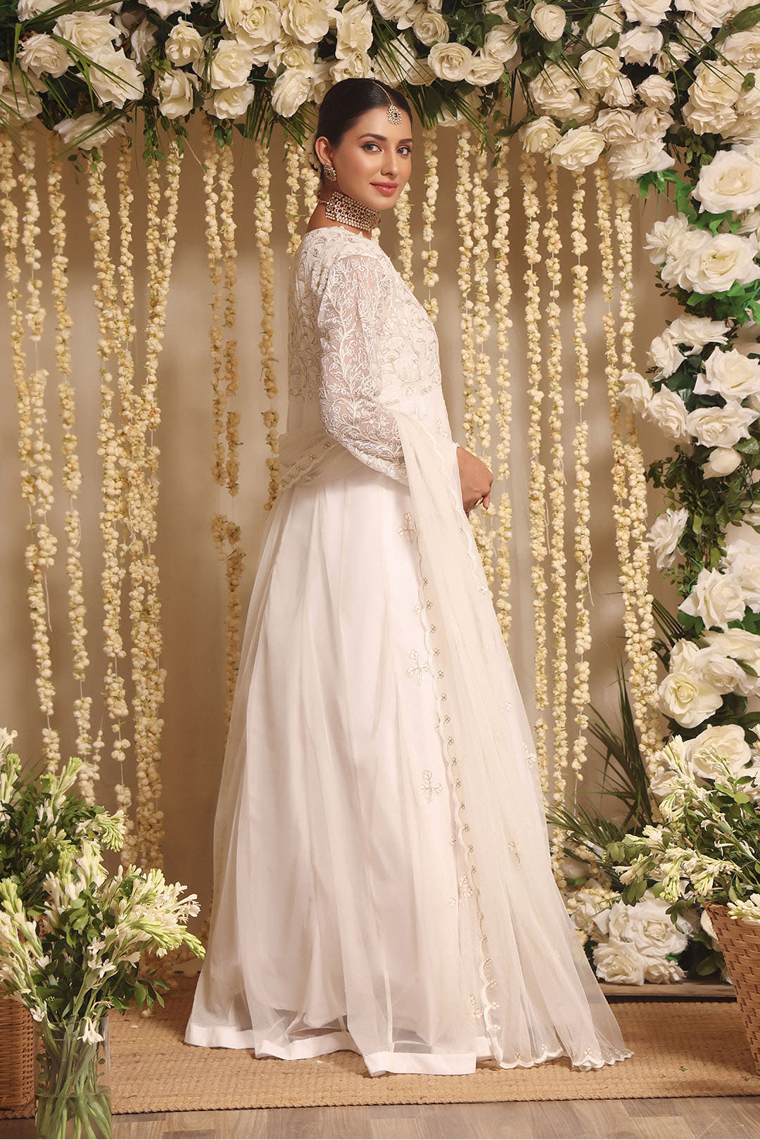 SANA'S red embroidered maxi dress Pakistan occasion wear