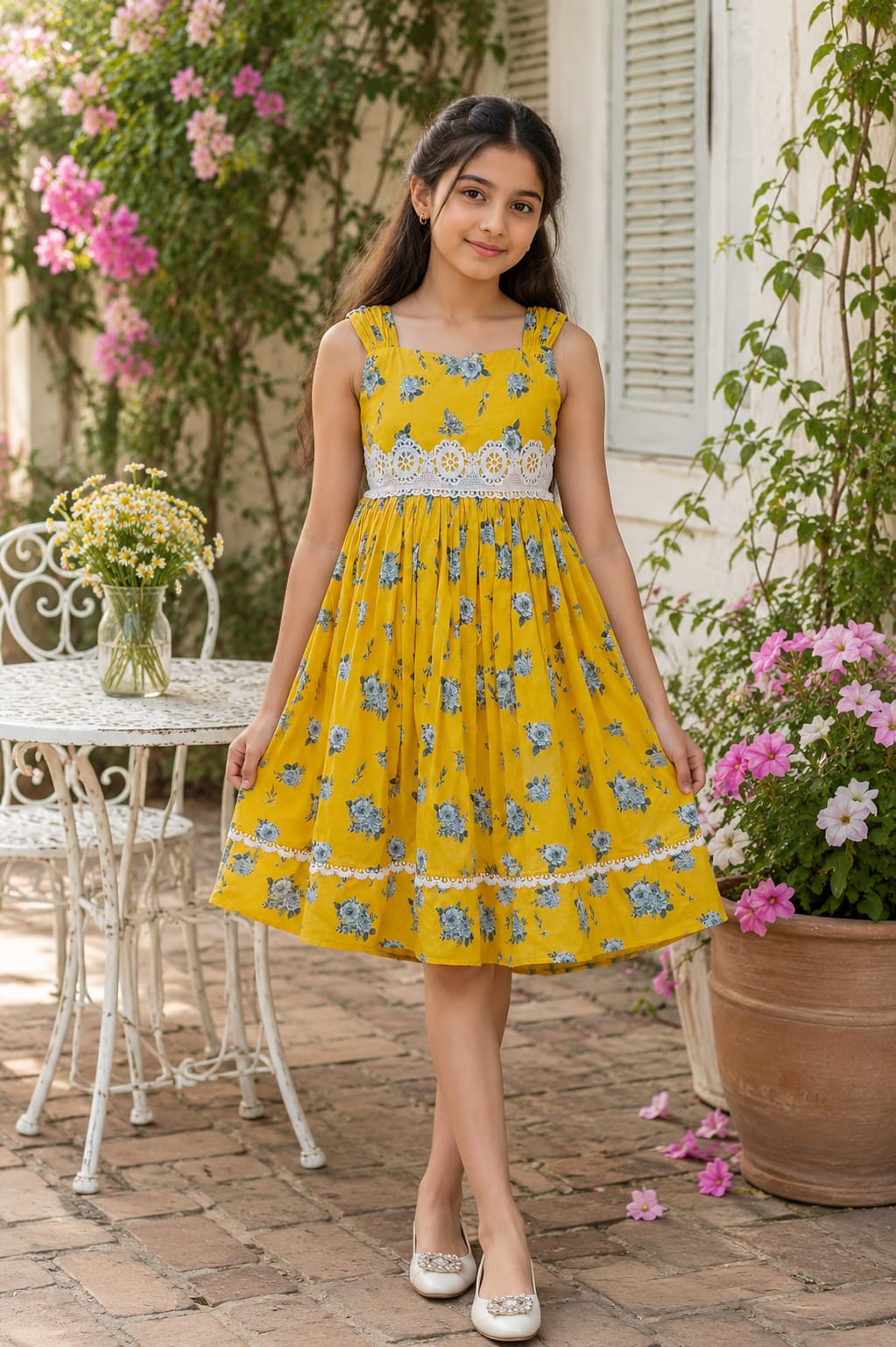 Floral Print Lace-Detail Summer Frock | F2362