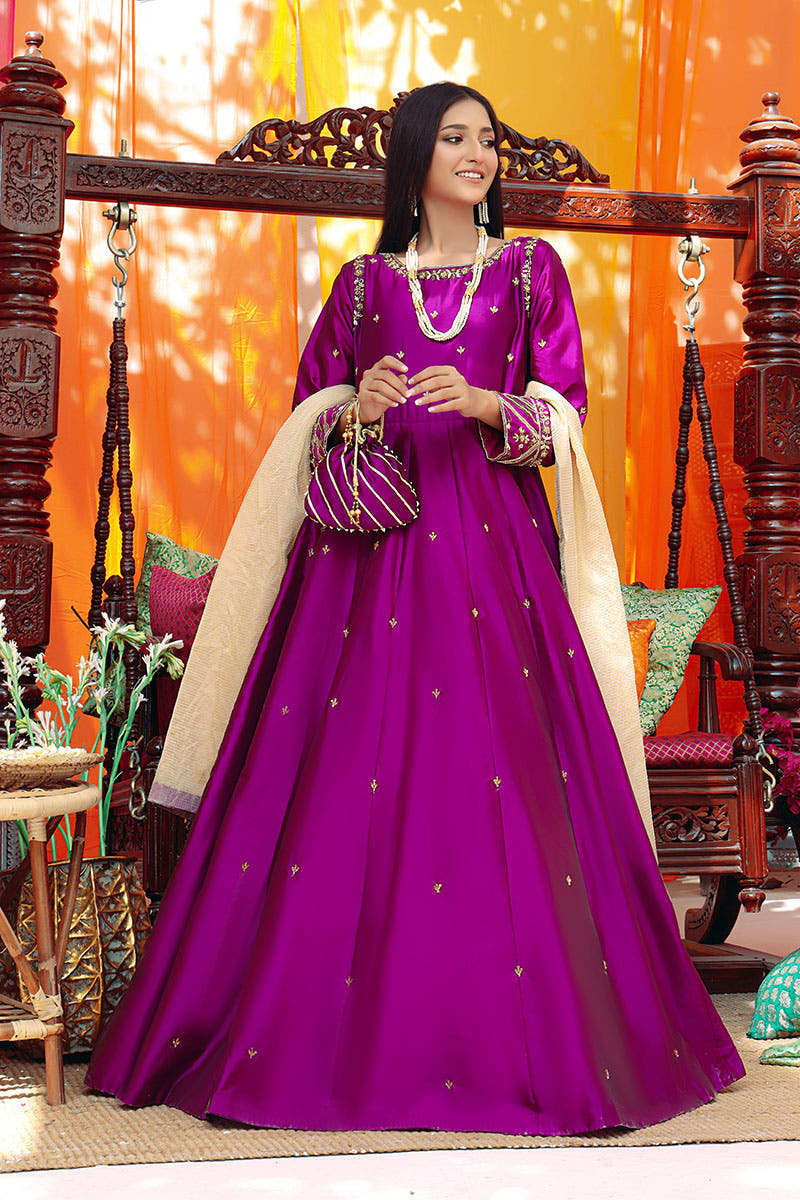 SANA'S red embroidered maxi dress Pakistan occasion wear