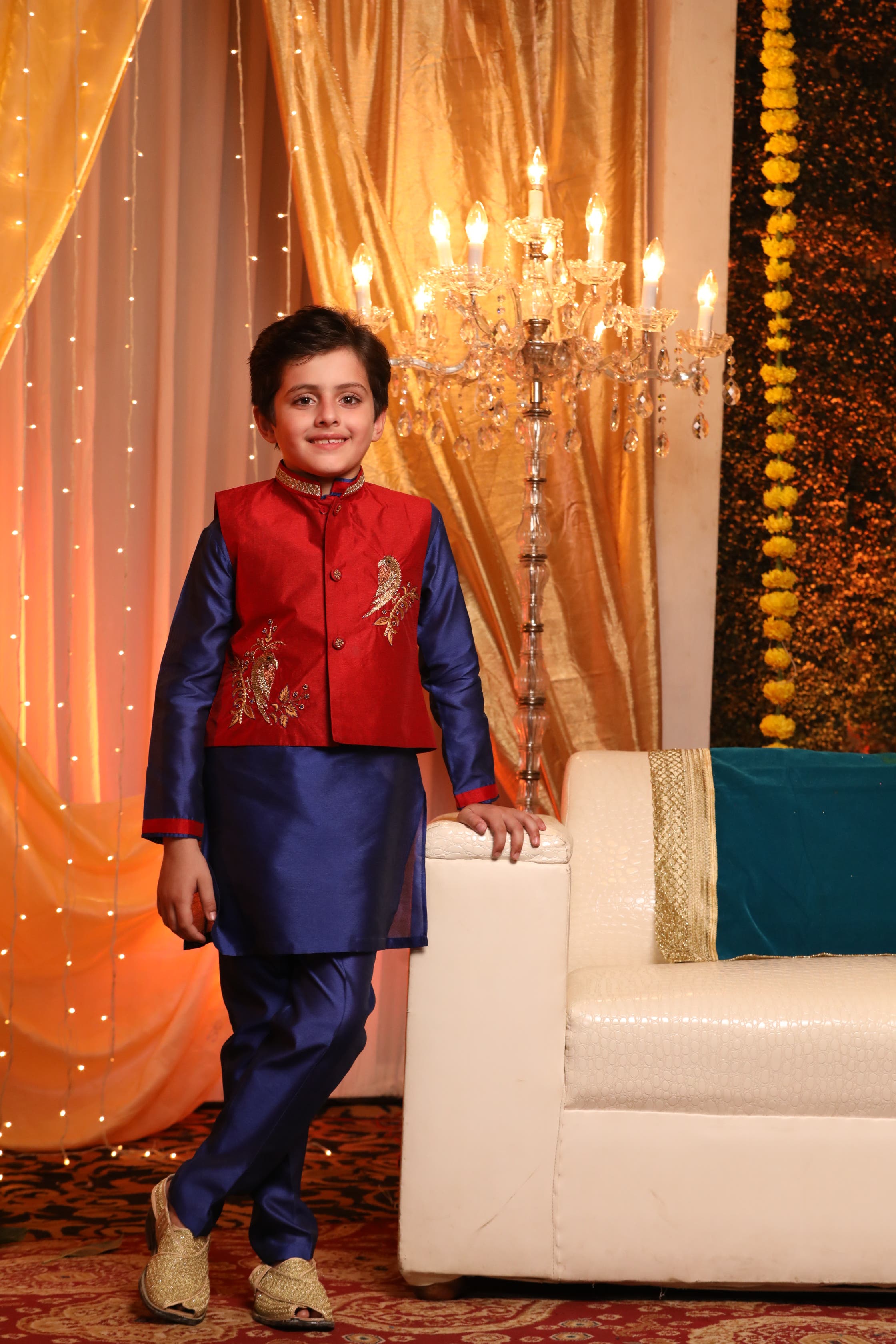 SANA'S red embroidered raw silk suit Pakistan occasion wear