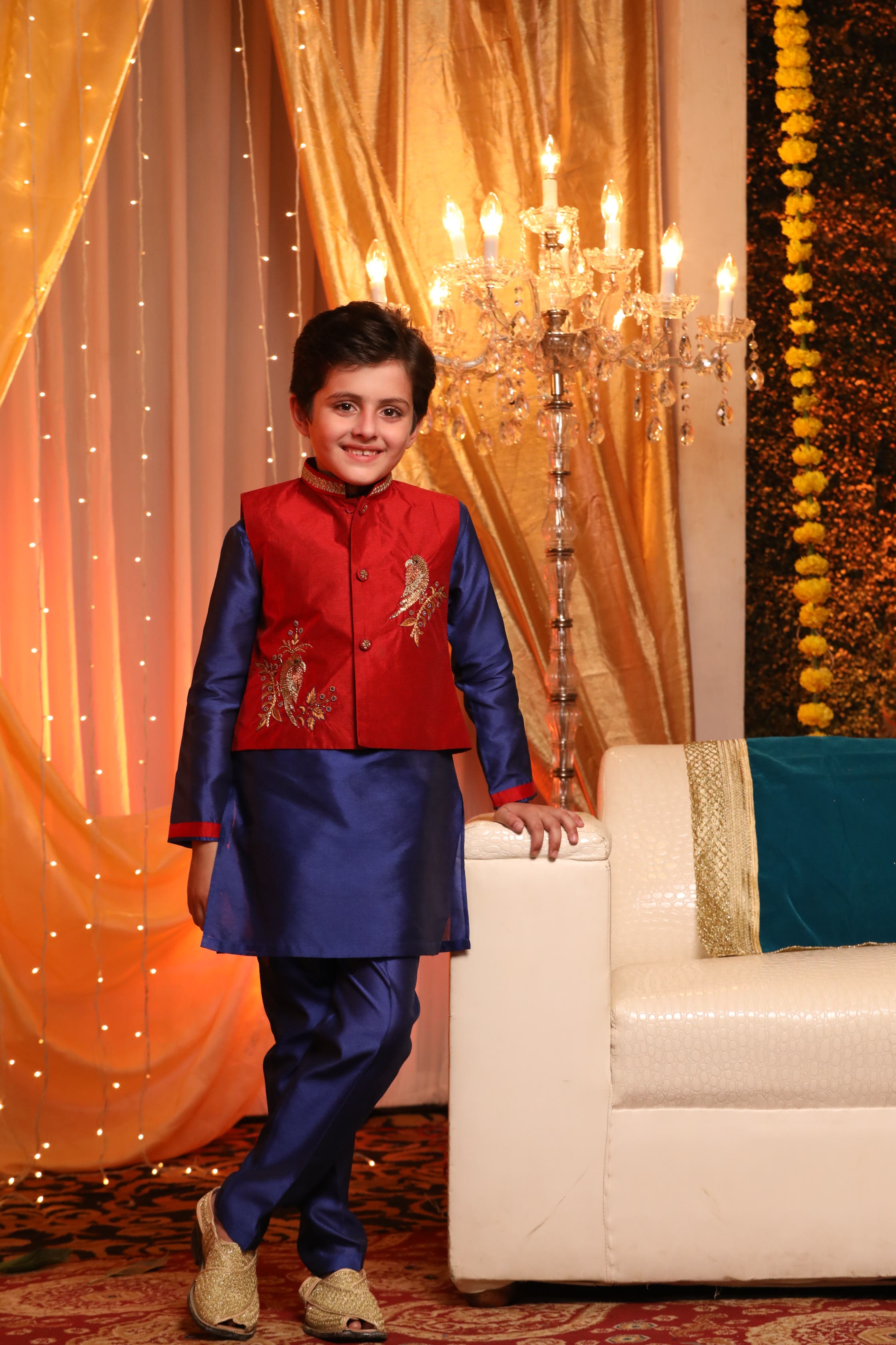 SANA'S red embroidered raw silk suit Pakistan occasion wear