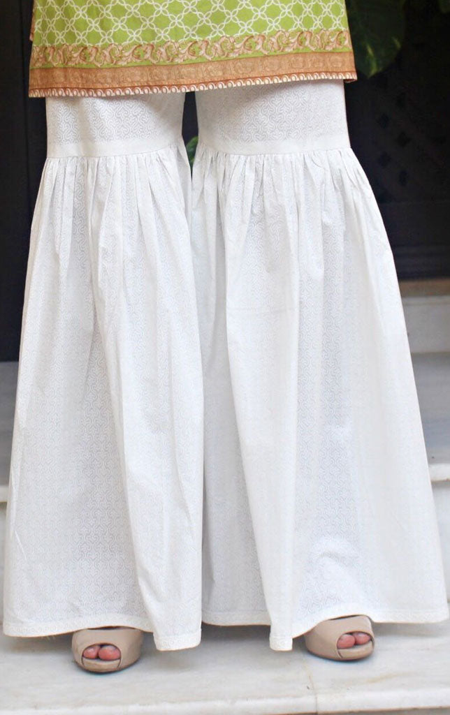Cotton White Paste Gharara Pants | BOTTOMS | T1123