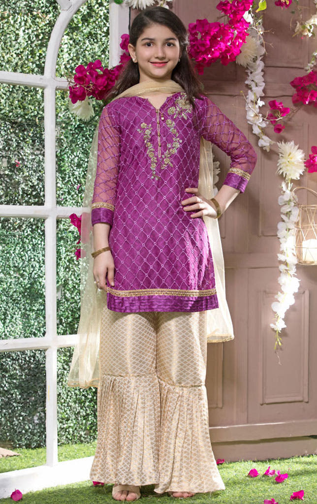 SANA'S red embroidered organza gharara suit Pakistan occasion wear