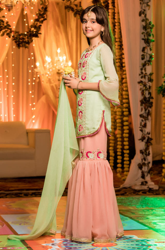 SANA'S red embroidered chiffon gharara suit Pakistan occasion wear