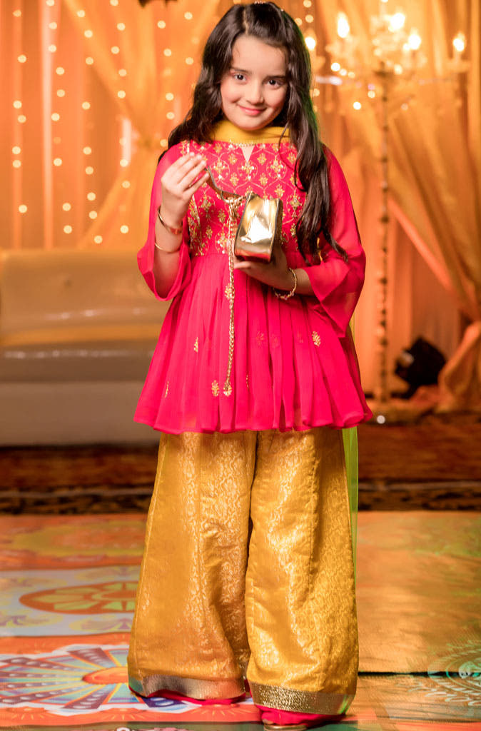 SANA'S red embroidered chiffon plazo suit Pakistan occasion wear