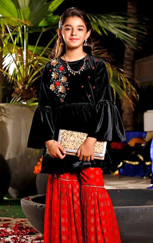 Handwork Embroidered Velvet Gharara Suit | WC1920 | G1387