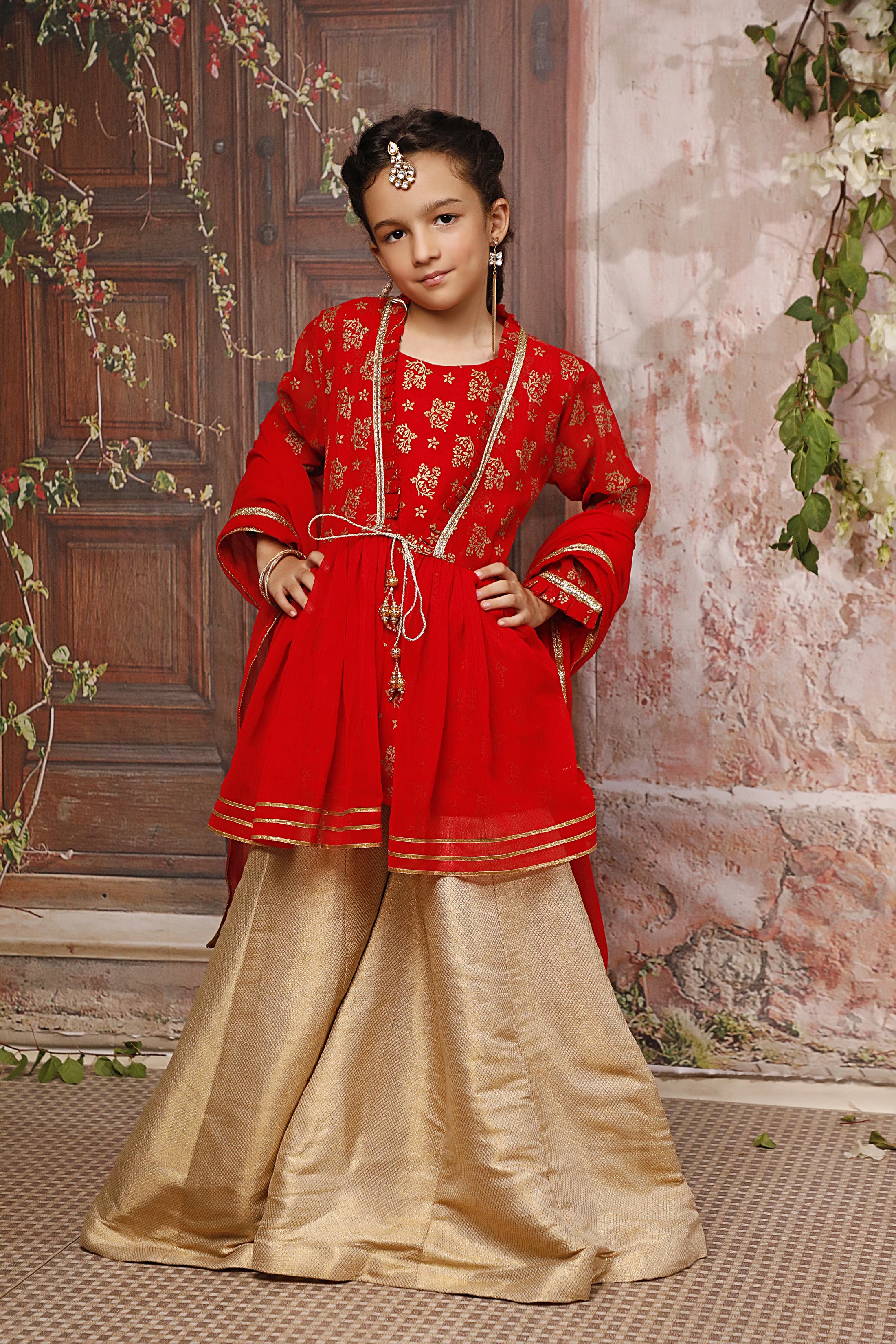SANA'S red embroidered plazo suit Pakistan occasion wear