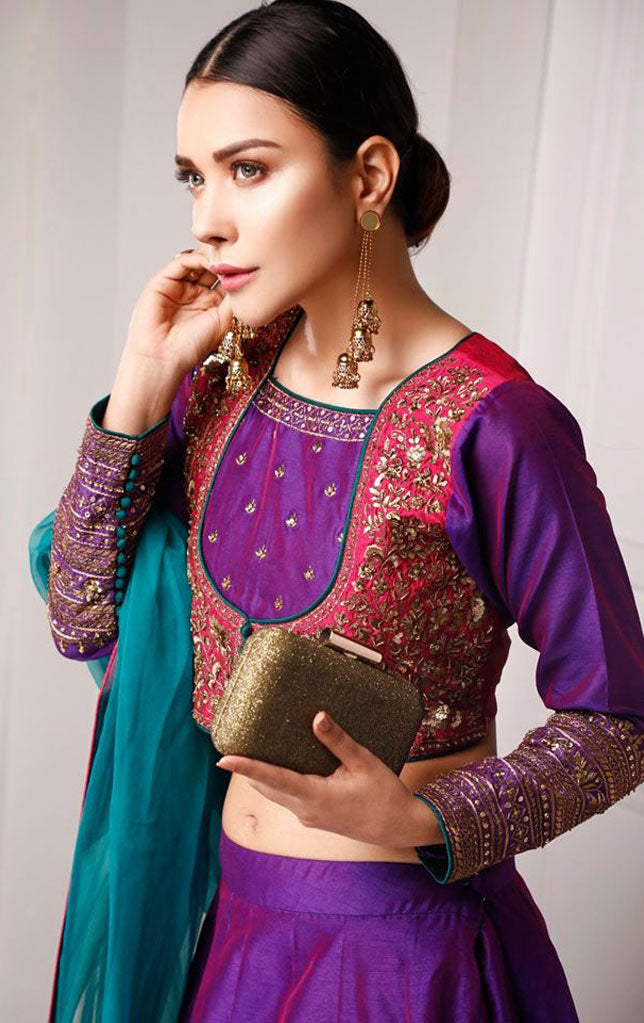 Zari Embroidered Raw Silk Lehenga Choli | SHEHNAI | L2019148