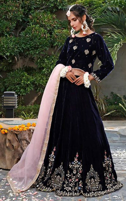 Handwork Embroidered Velvet Wedding Lehenga Choli | WC1920 | L201984