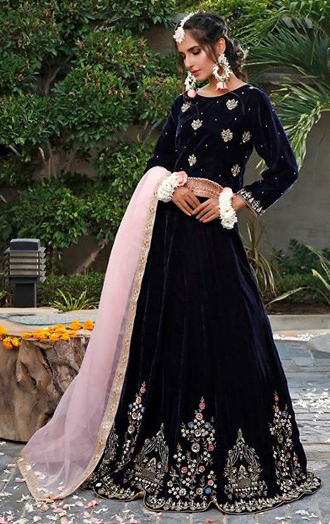 Handwork Embroidered Velvet Wedding Lehenga Choli | WC1920 | L201984
