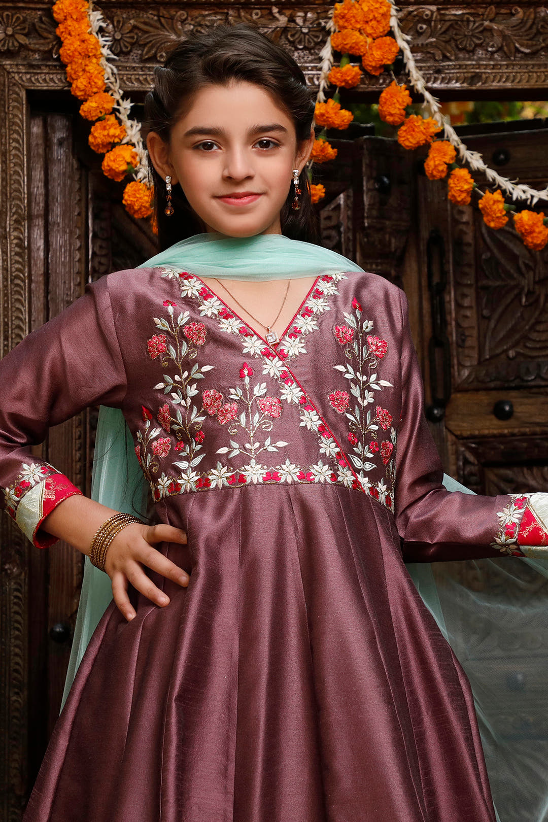 SANA'S red embroidered maxi dress Pakistan occasion wear