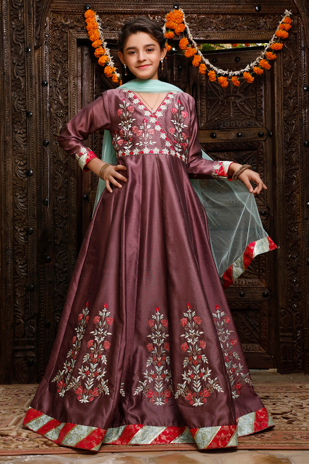 SANA'S red embroidered maxi dress Pakistan occasion wear