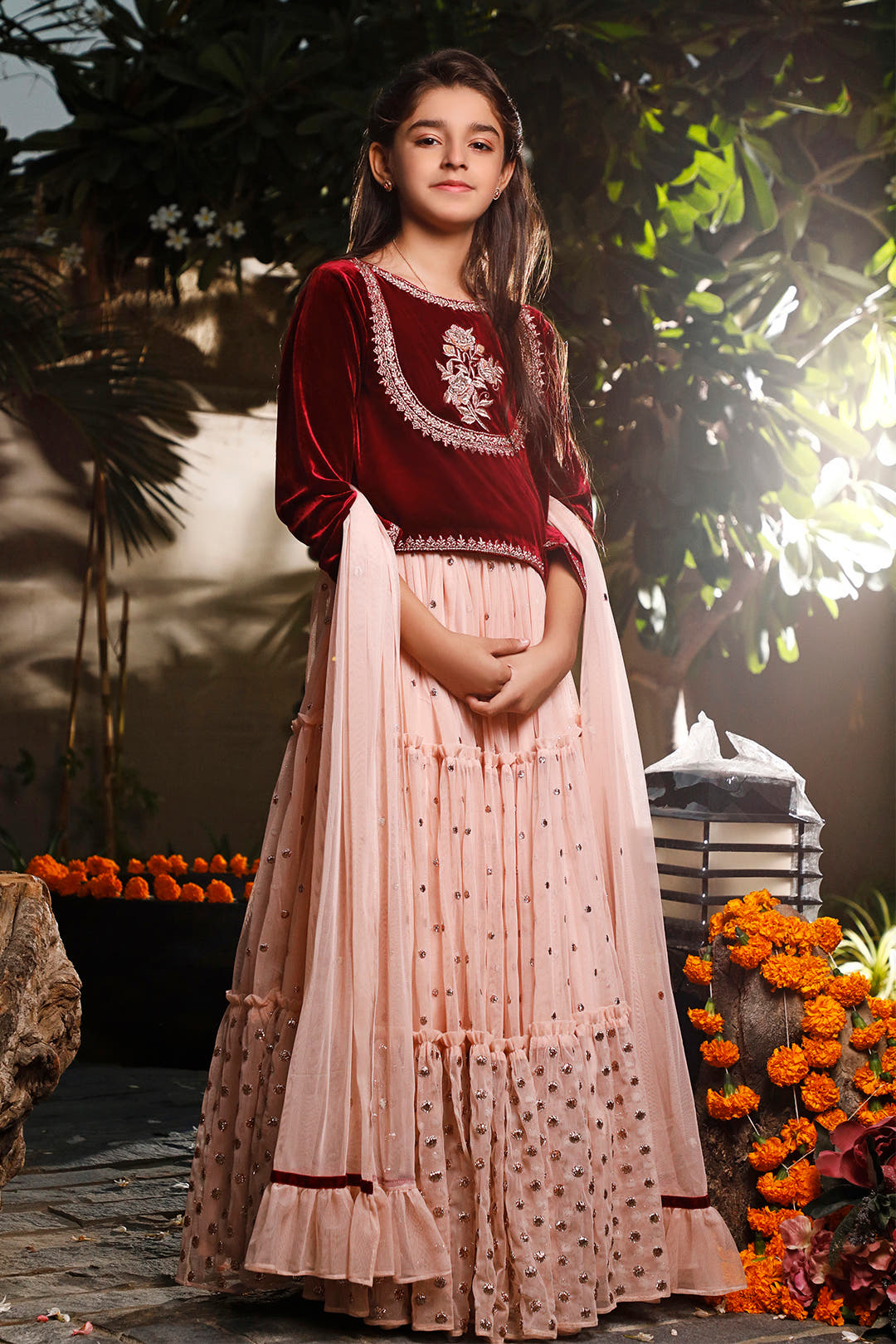 SANA'S red embroidered velvet lehenga Pakistan occasion wear