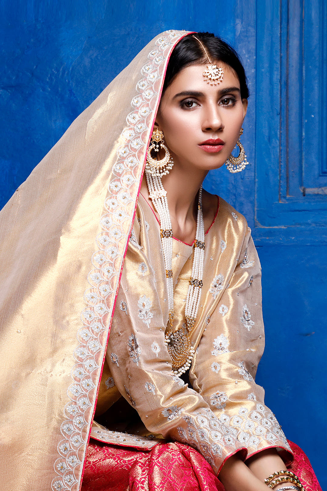 SANA'S red embroidered brocade gharara suit Pakistan occasion wear