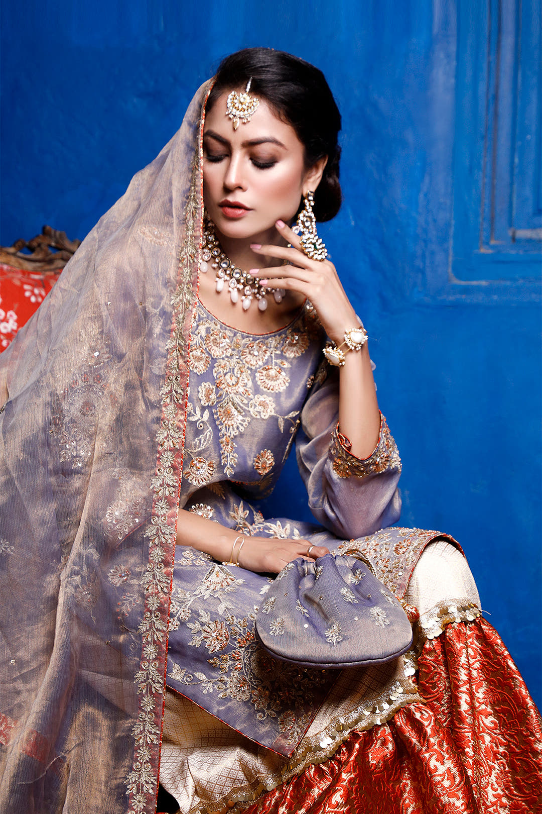 SANA'S red embroidered gharara suit Pakistan occasion wear