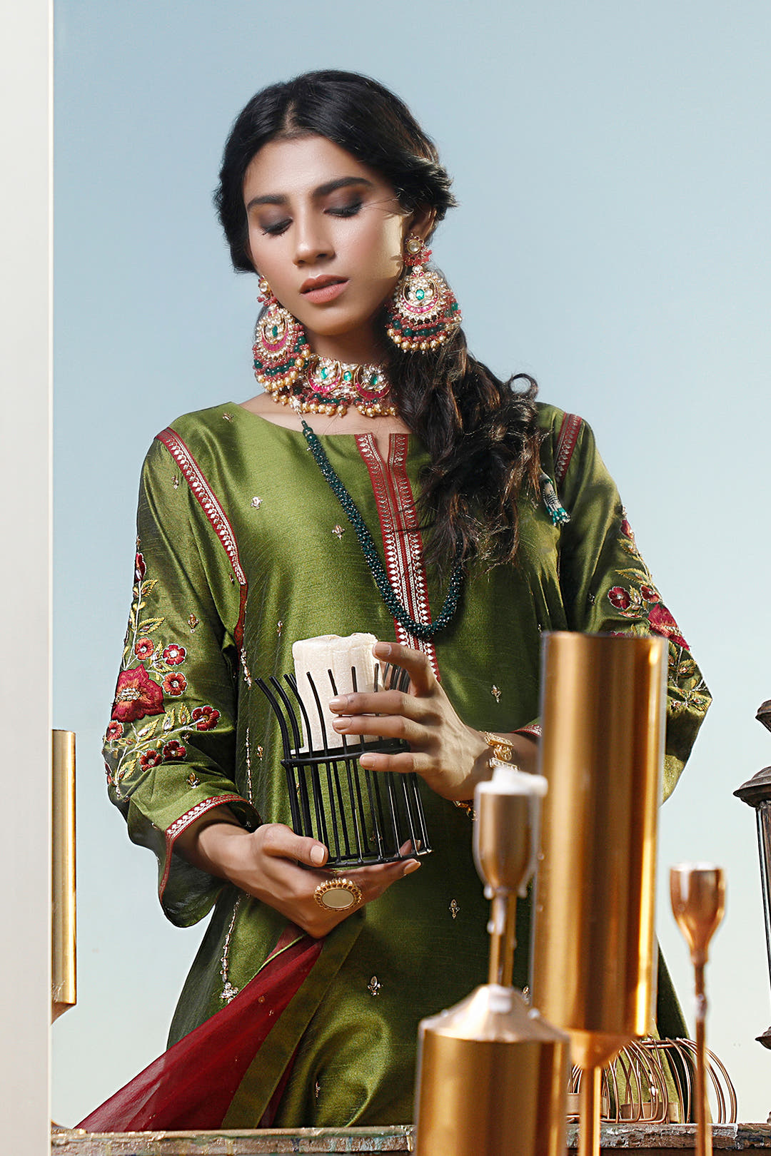 SANA'S red embroidered raw silk suit Pakistan Eid