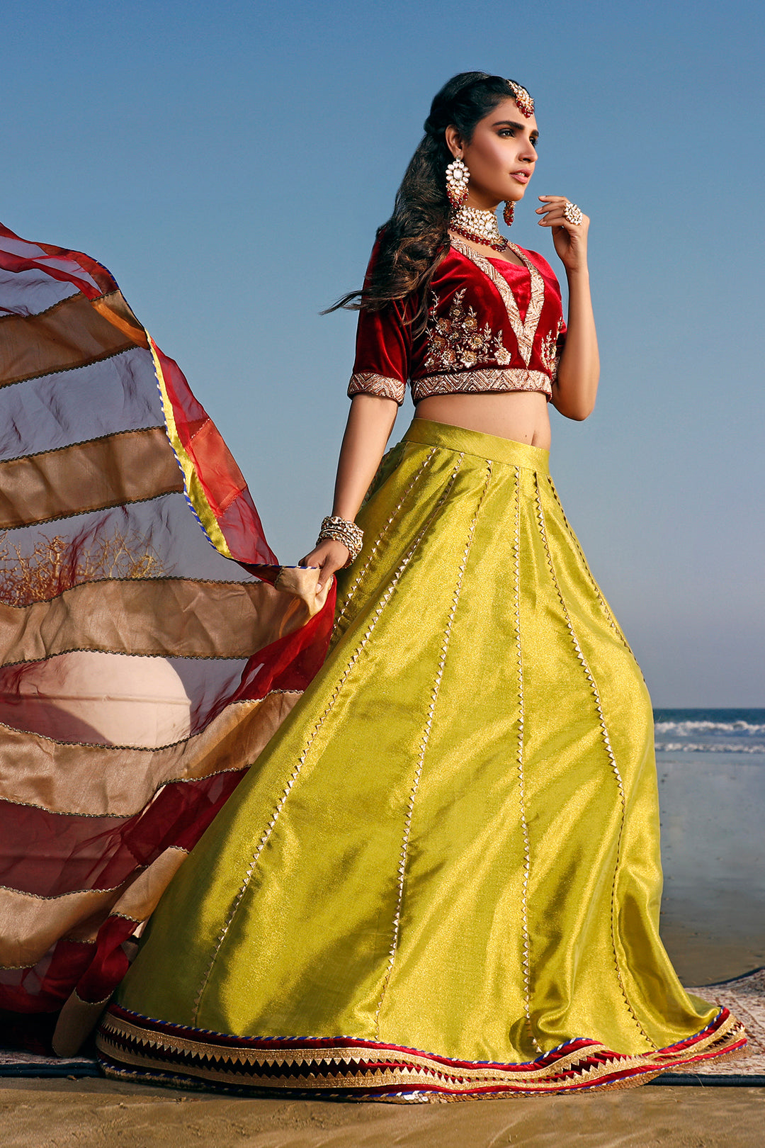 Handwork Embroidered Velvet Brocade Lehenga | SIRA | L202046