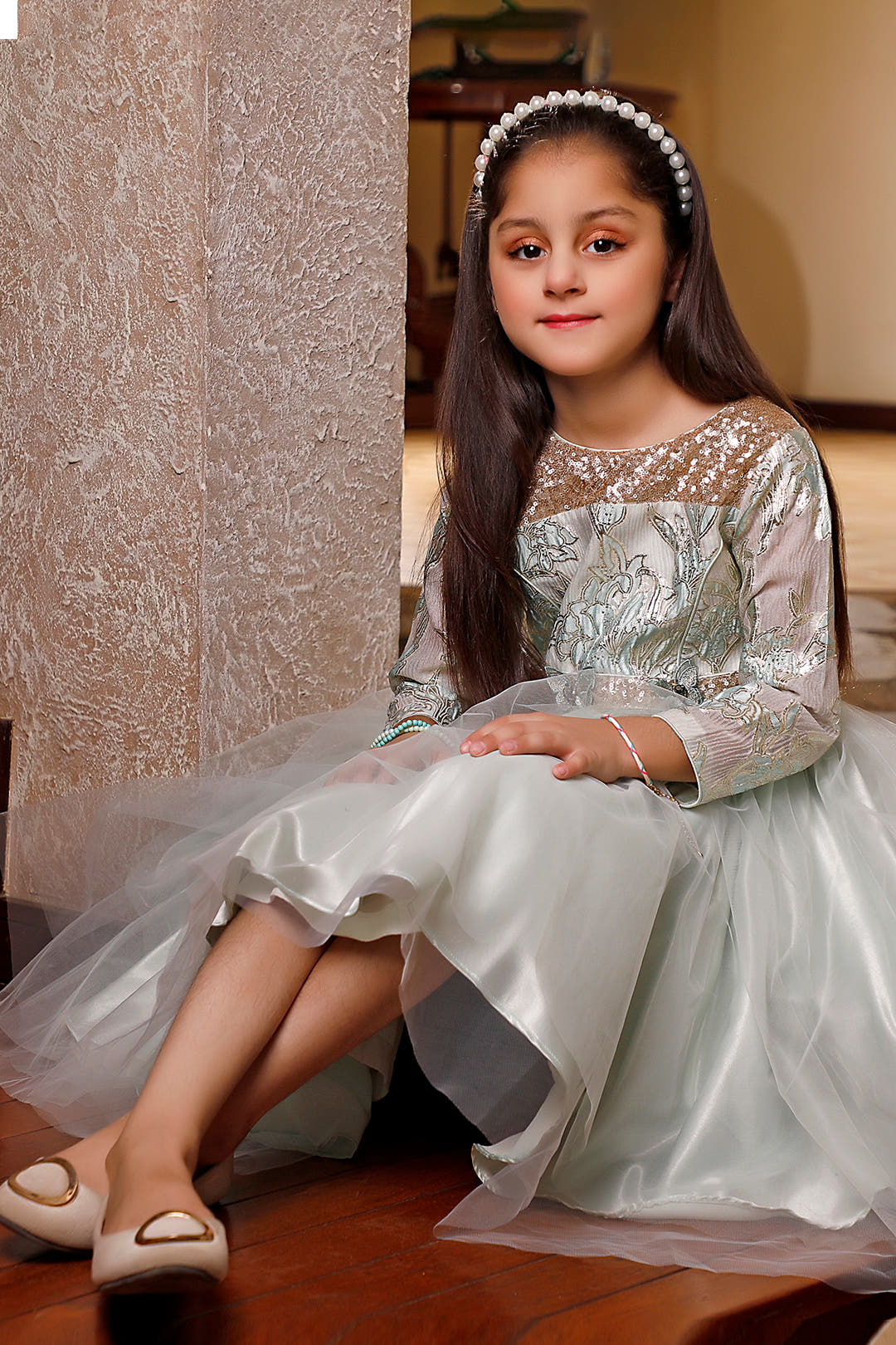 SANA'S red embroidered net frock Pakistan occasion wear