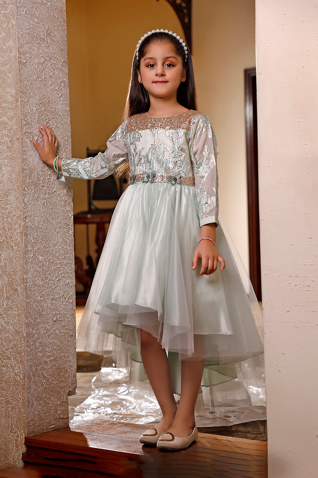 SANA'S red embroidered net frock Pakistan occasion wear