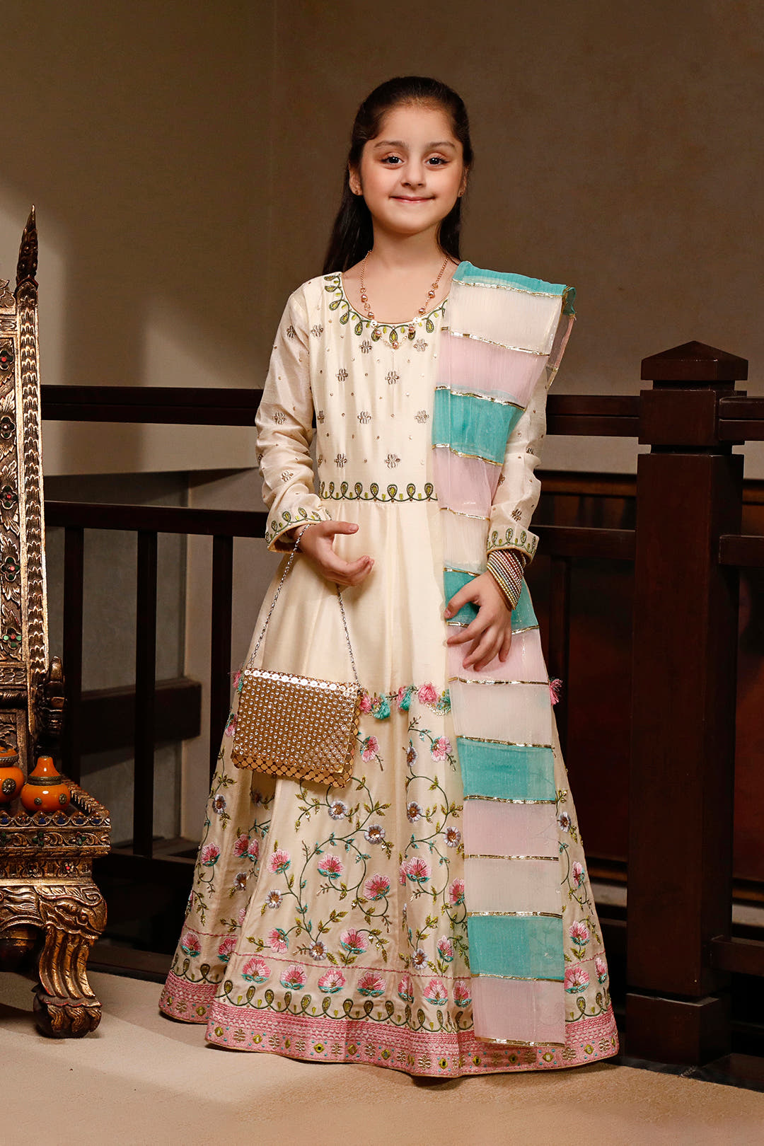 SANA'S red embroidered raw silk maxi dress Pakistan occasion wear