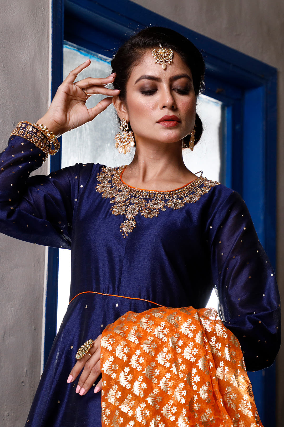 SANA'S red embroidered raw silk maxi dress Pakistan occasion wear