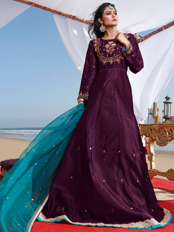 Handwork Embroidered Raw Silk Long Maxi SIRA M202050