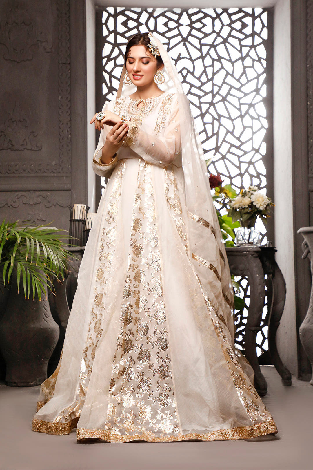 SANA'S red embroidered organza maxi dress Pakistan occasion wear