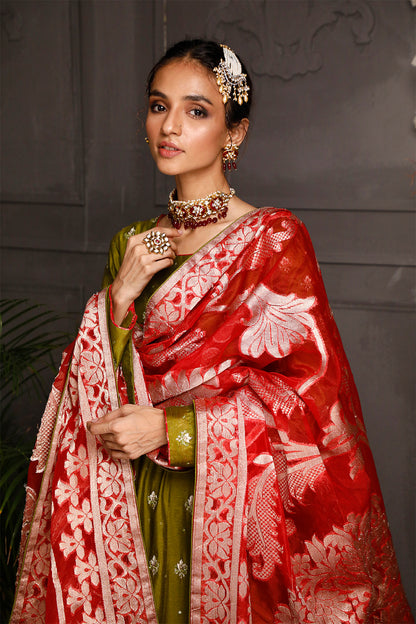 Handwork Embroidered Raw Silk Long Maxi | Nikhaar | M202015