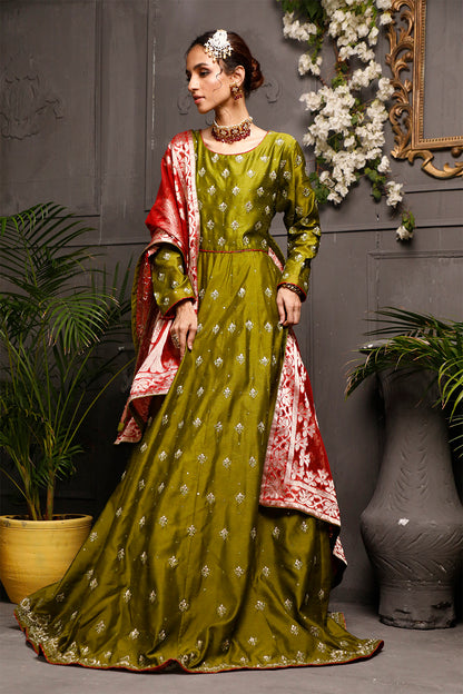 Handwork Embroidered Raw Silk Long Maxi | Nikhaar | M202015