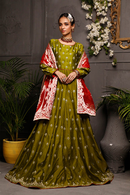 Handwork Embroidered Raw Silk Long Maxi | Nikhaar | M202015