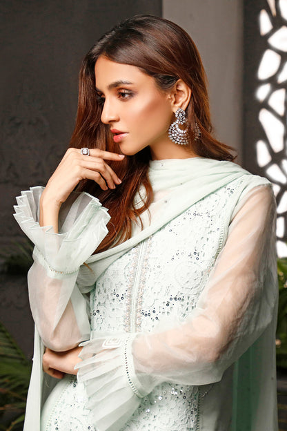 Zari Lace Handwork Embroidered Net 3pc Suit | Nikhaar | S782