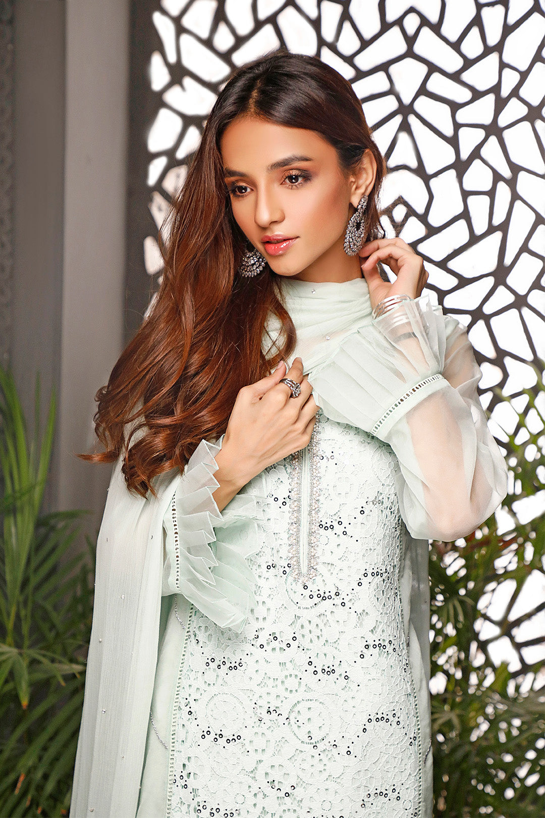 Zari Lace Handwork Embroidered Net 3pc Suit | Nikhaar | S782