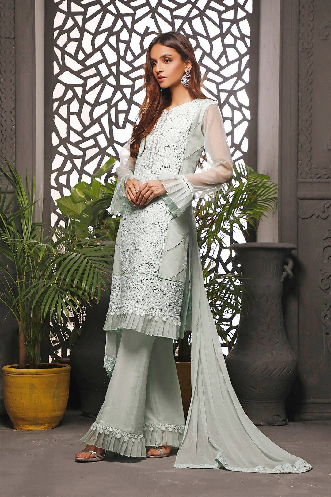 SANA'S red embroidered net suit Pakistan occasion wear