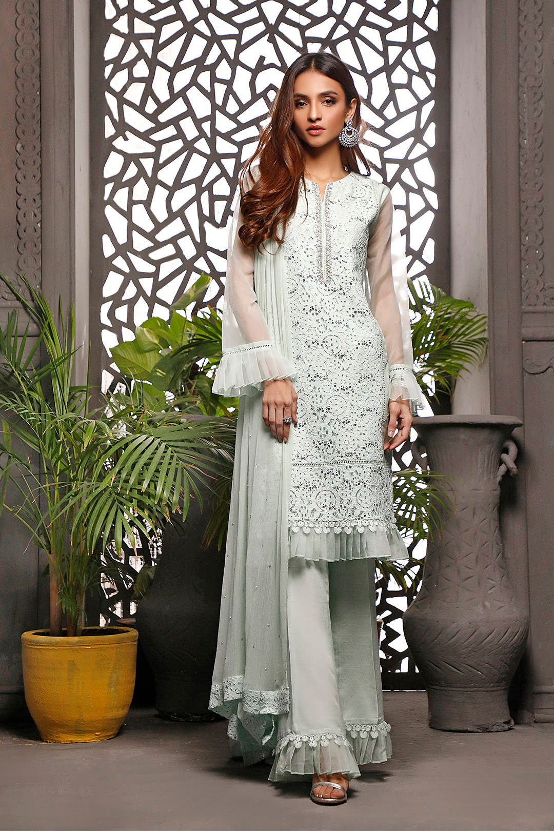 SANA'S red embroidered net suit Pakistan occasion wear