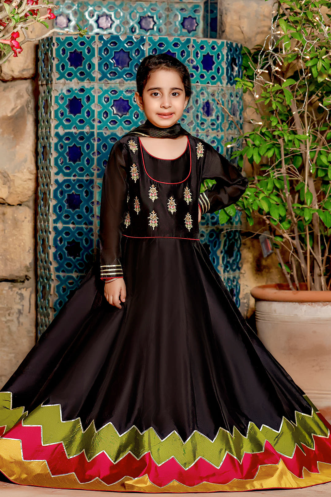 SANA'S red embroidered raw silk maxi dress Pakistan Eid
