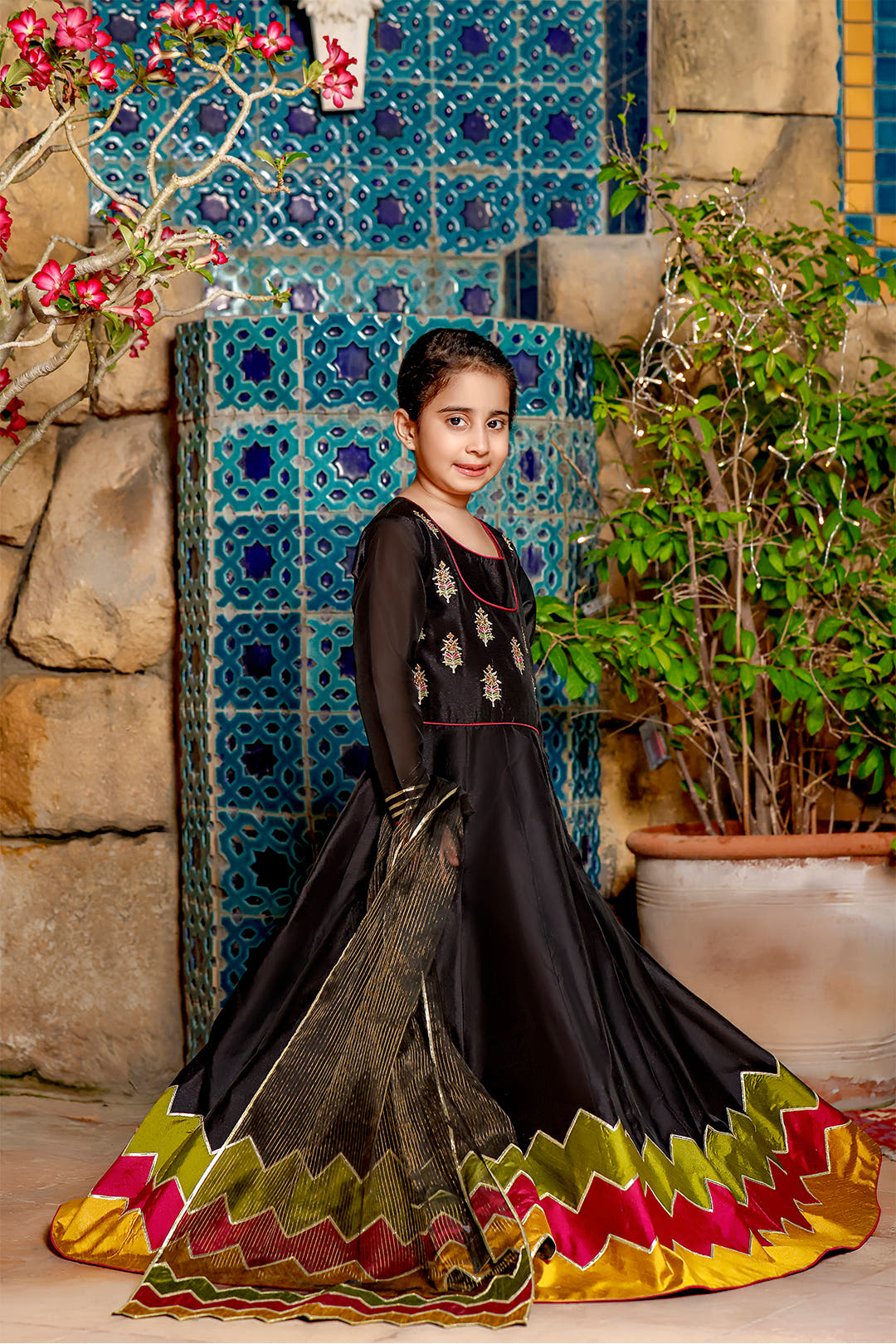 SANA'S red embroidered raw silk maxi dress Pakistan Eid