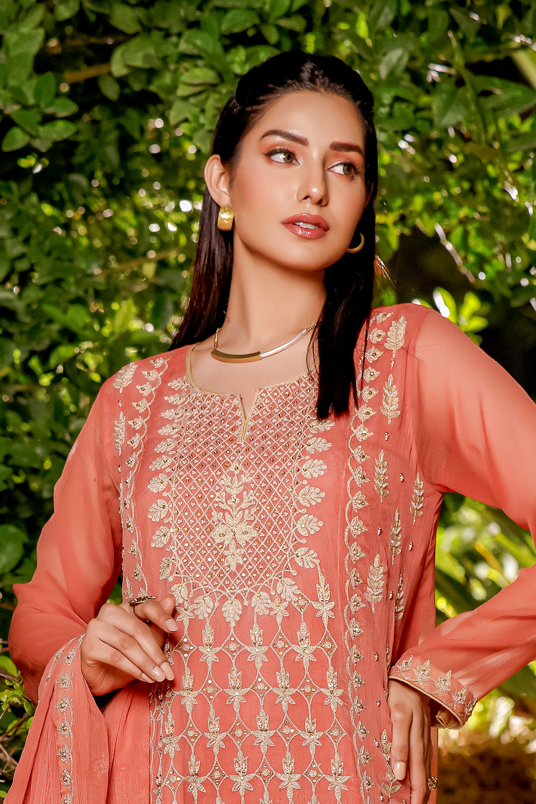 SANA'S red embroidered chiffon suit Pakistan Eid