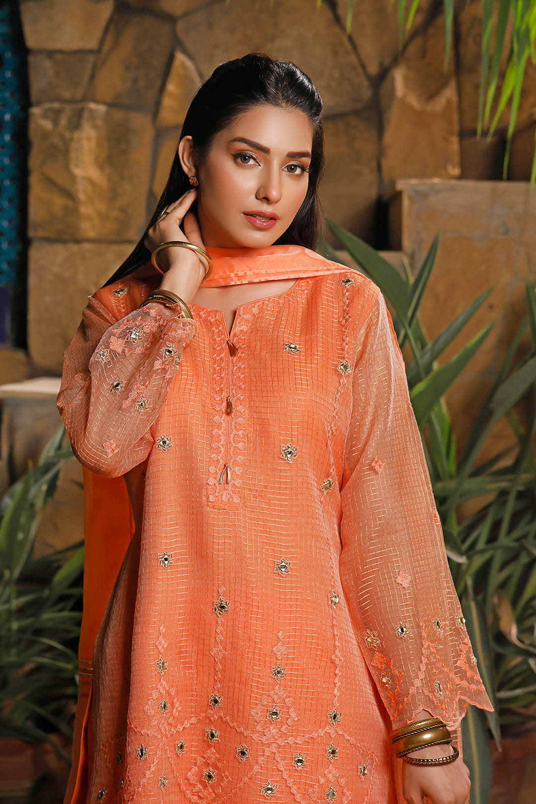 SANA'S red embroidered organza suit Pakistan Eid