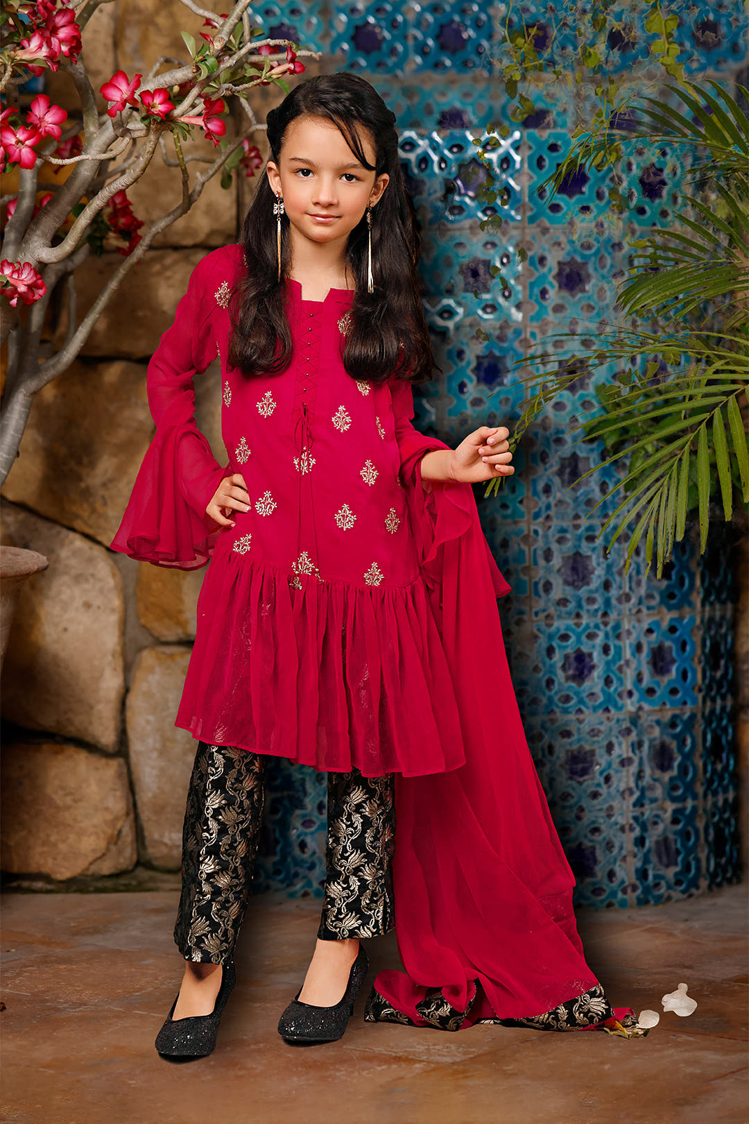 SANA'S red embroidered chiffon suit Pakistan Eid