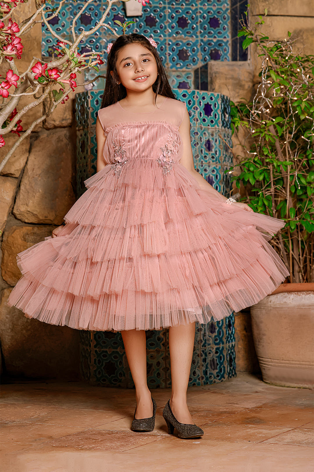 SANA'S red embroidered net frock Pakistan Eid