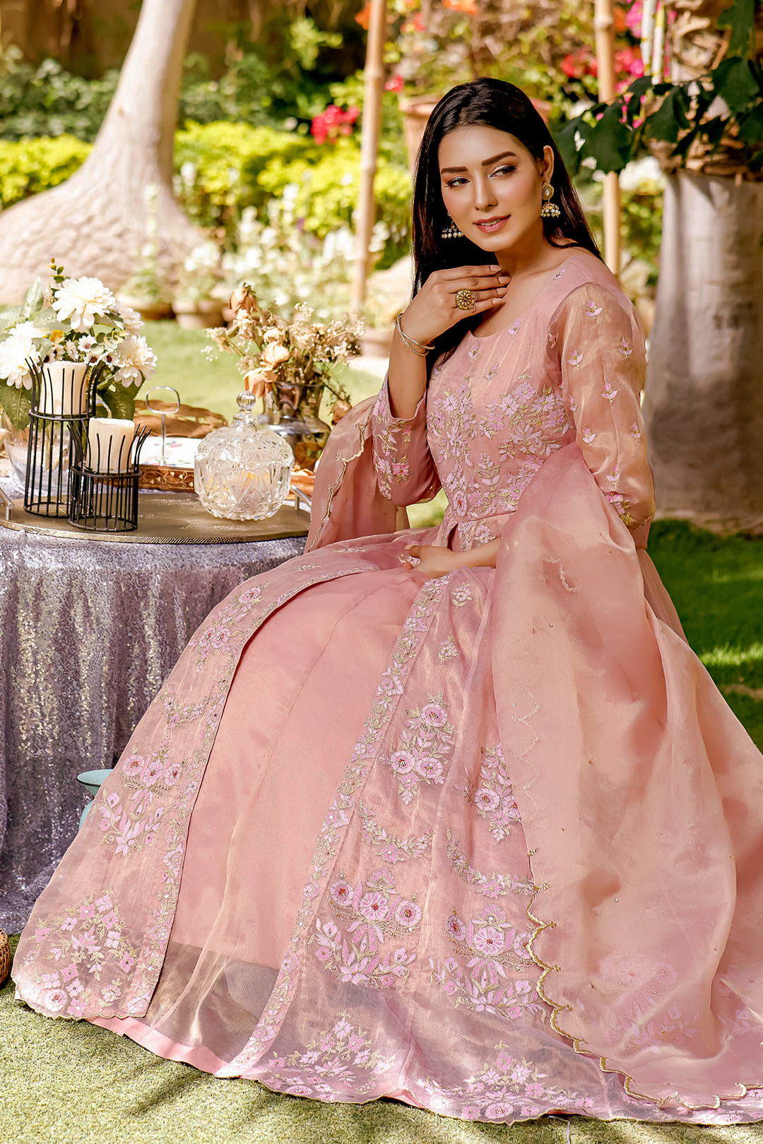 SANA'S red embroidered maxi dress Pakistan Eid