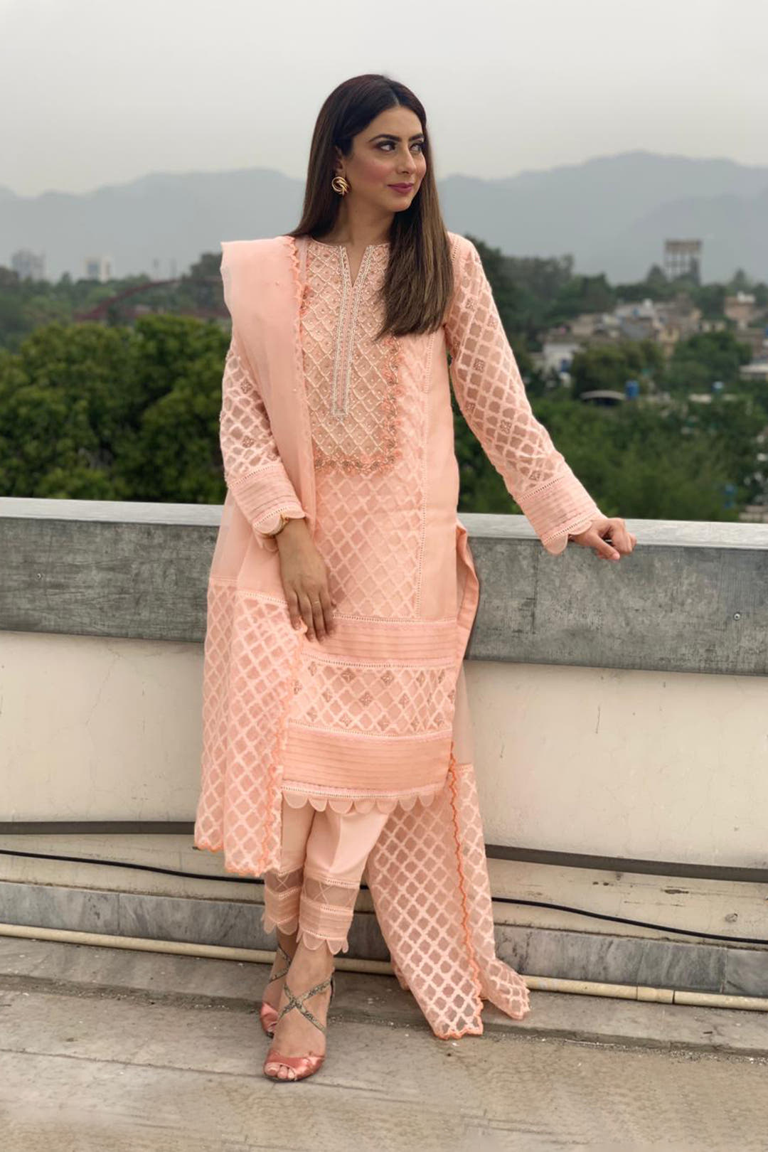 SANA'S red embroidered organza suit Pakistan Eid