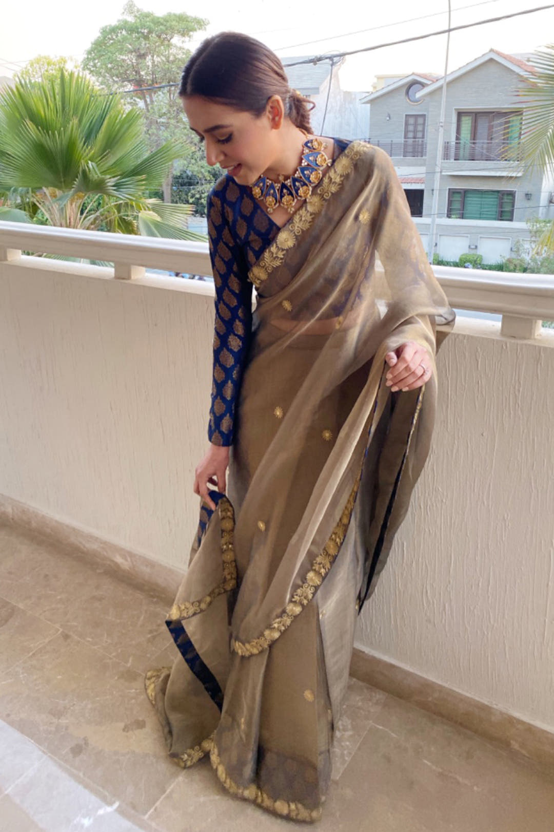 SANA'S red embroidered organza saree Pakistan occasion wear