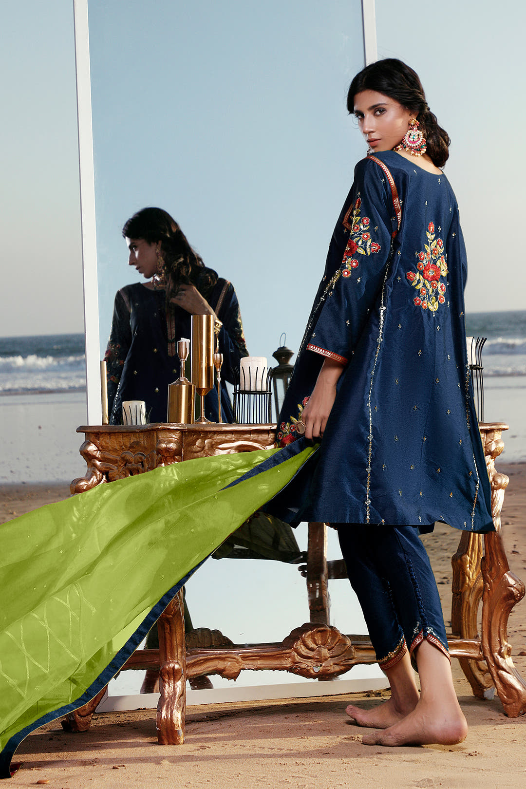 SANA'S red embroidered raw silk suit Pakistan Eid